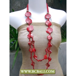 Reds Colors Beaded Necklace combain Shells Nuget and Wooden